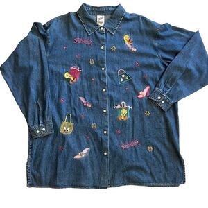Vintage Y2K Warner Brothers Tweety Bird Denim Shirt.  Size XXL. Excellent Cond!
